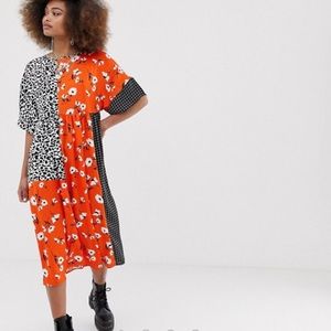 Collusion mixed print smock dress Orange Black 4